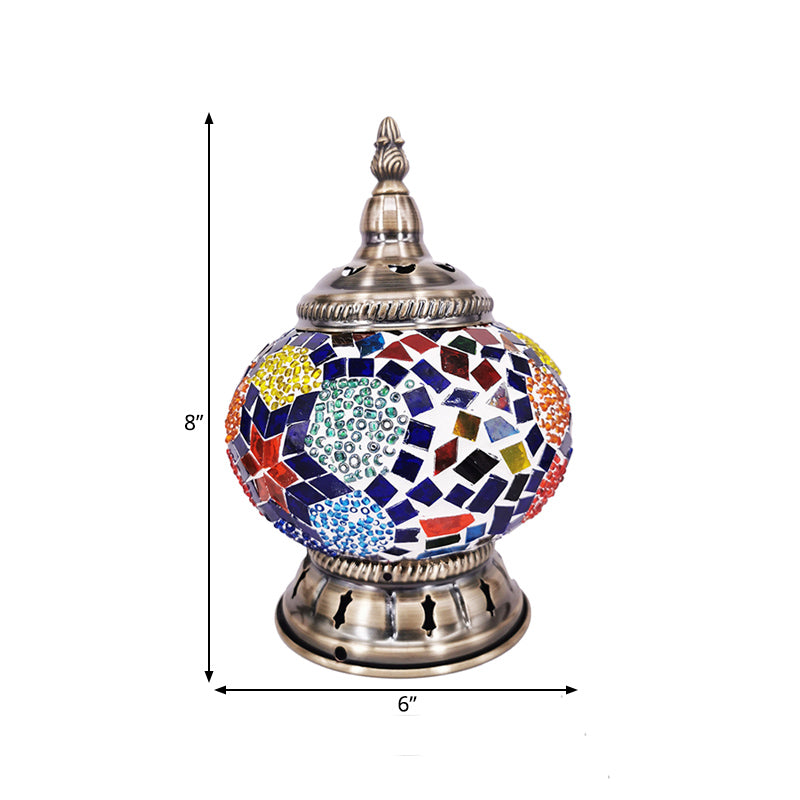 Globe Lampe de table de chevet en vitrail marocain à 1 lumière pour chambre à coucher, bronze