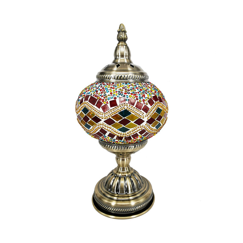 Glas in lood Globe Shade Bureaulamp Marokkaanse 1-lichts slaapkamertafellamp in brons
