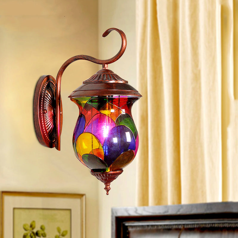 Weathered Copper Urn Shaped Wall Lighting Fixture Vintage Metal 1 Light Indoor Sconce