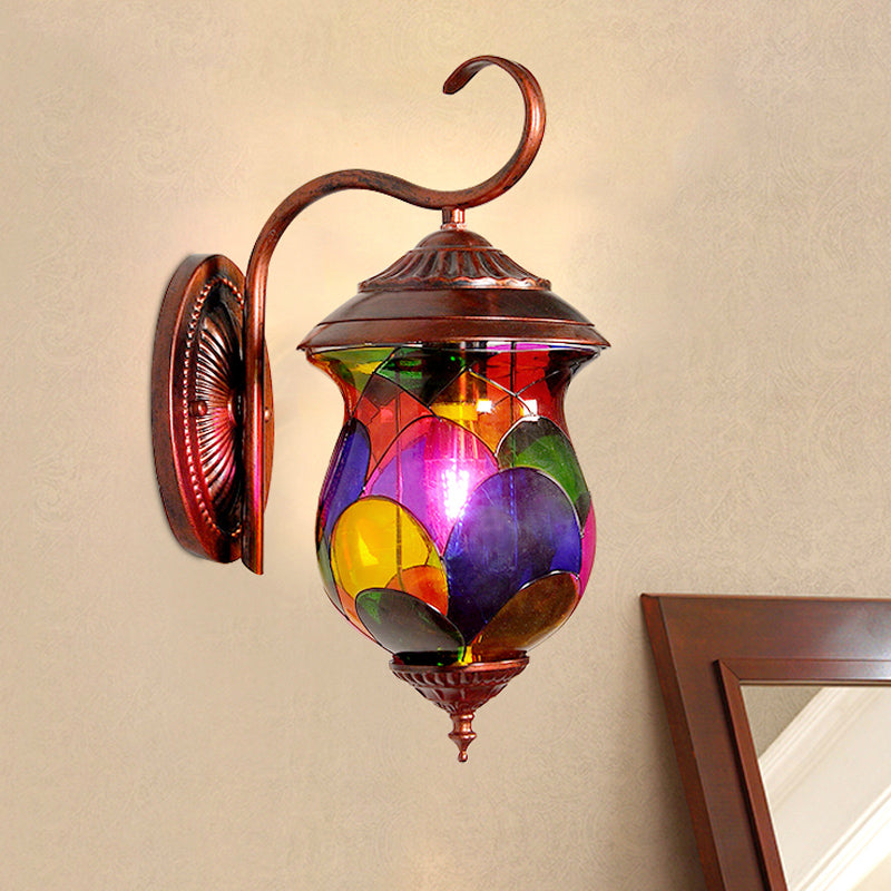 Weathered Copper Urn Shaped Wall Lighting Fixture Vintage Metal 1 Light Indoor Sconce