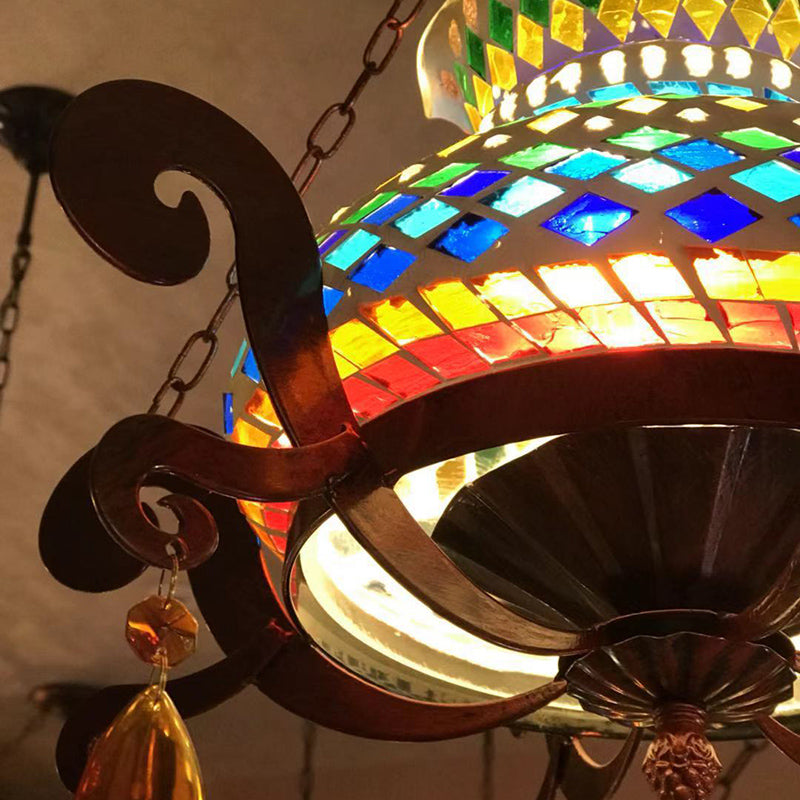 Stained Glass Weathered Copper Pendant Vase 1 Light Moroccan Style Hanging Light Kit