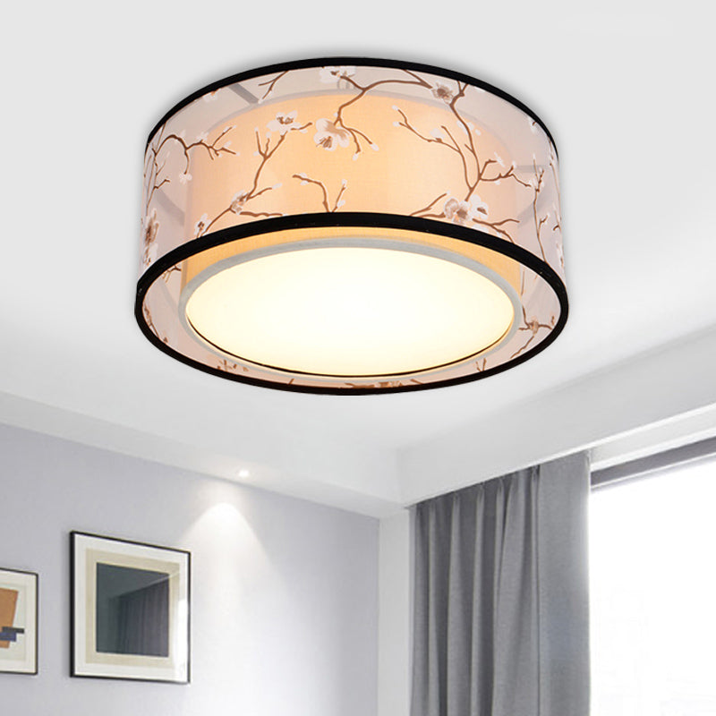 White 16"/19.5"/23.5" Wide 4 Lights Flush Mount Lamp Traditional Style Fabric Drum Shade Ceiling Light Fixture