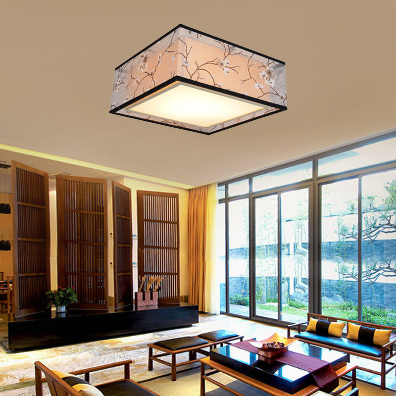 Stoff Square Flush Light Traditioneller Stil 4/5 Leuchten Wohnzimmer Decken Flush Mount in Weiß, 16"/19.5"/23.5" breit