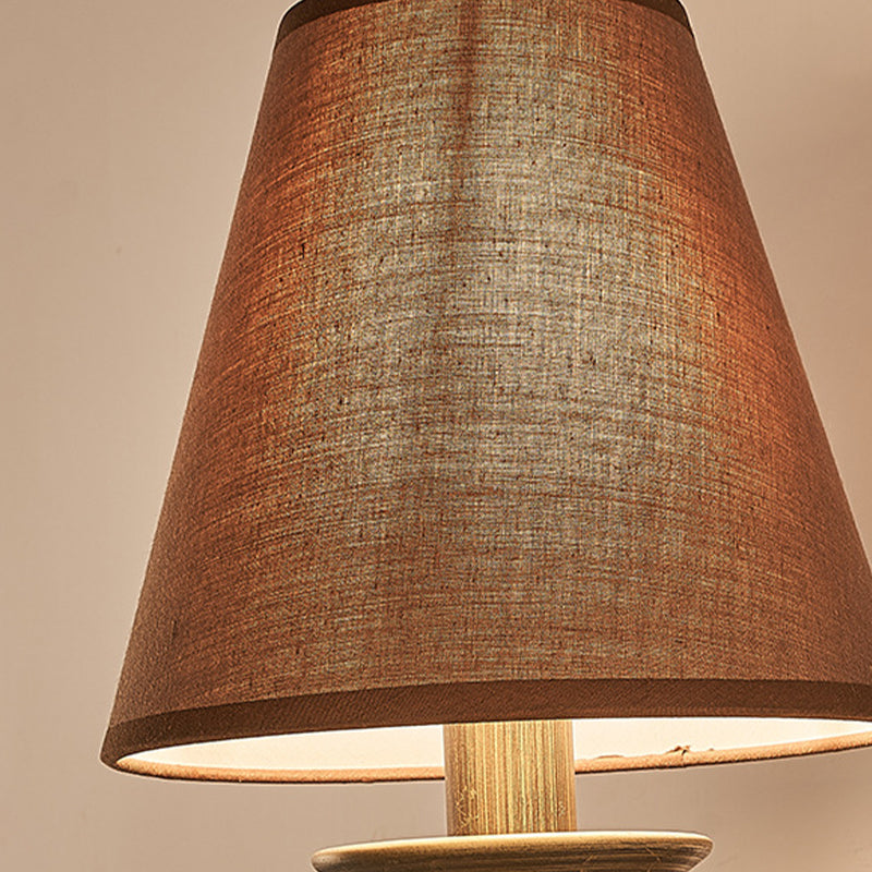 Cone Metal Wall Light Vintage 1 Bulb Bedroom Sconce Lighting Fixture in Brass with Fabric Shade