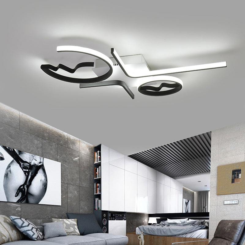 Geometrische Acryl-Unterputzbeleuchtung, moderne 3/4-Licht-Deckenleuchte in Schwarz/Weiß mit warmem/weißem Licht