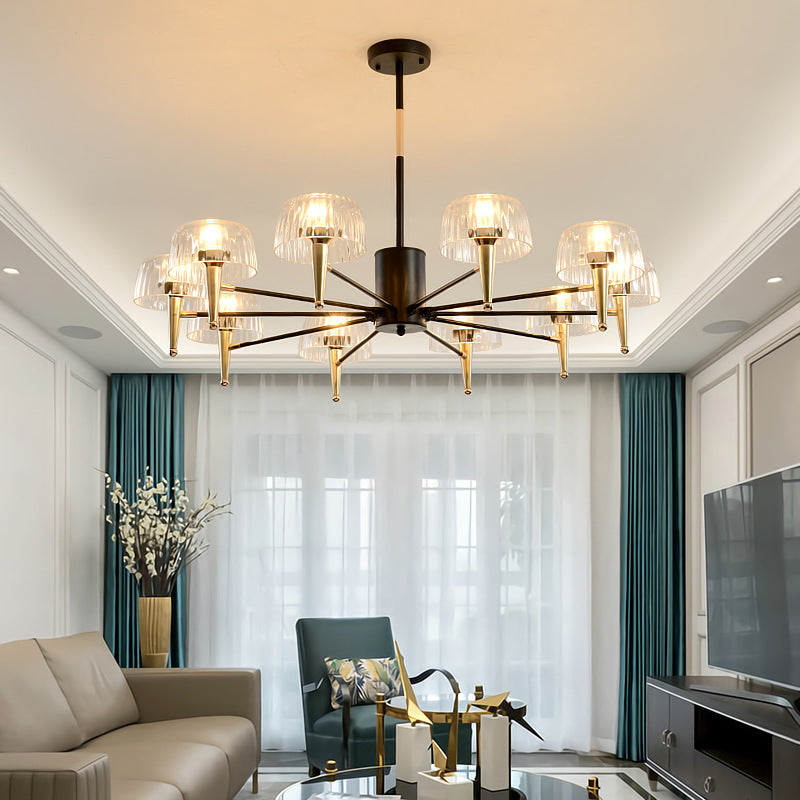 Sputnik Suspension en verre transparent Light Light Simple Style 3/5/6 Lights Living Room Chandelier Light in Gold
