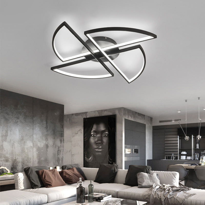 Plafonnier géométrique en acrylique à LED noir, luminaire de plafond moderne, lumière blanche chaude/blanche, 18/25,5/31,5 pouces de large