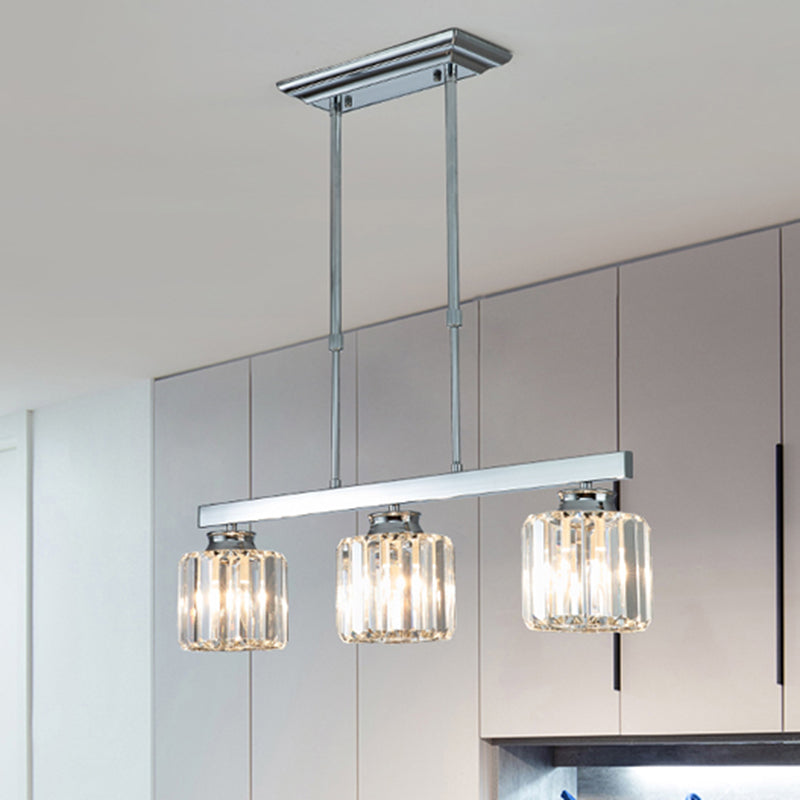 Lampada appesa alla sala da pranzo lineare semplice a bordo cristallo a tre lati 3/4 teste Silver Island Lampada