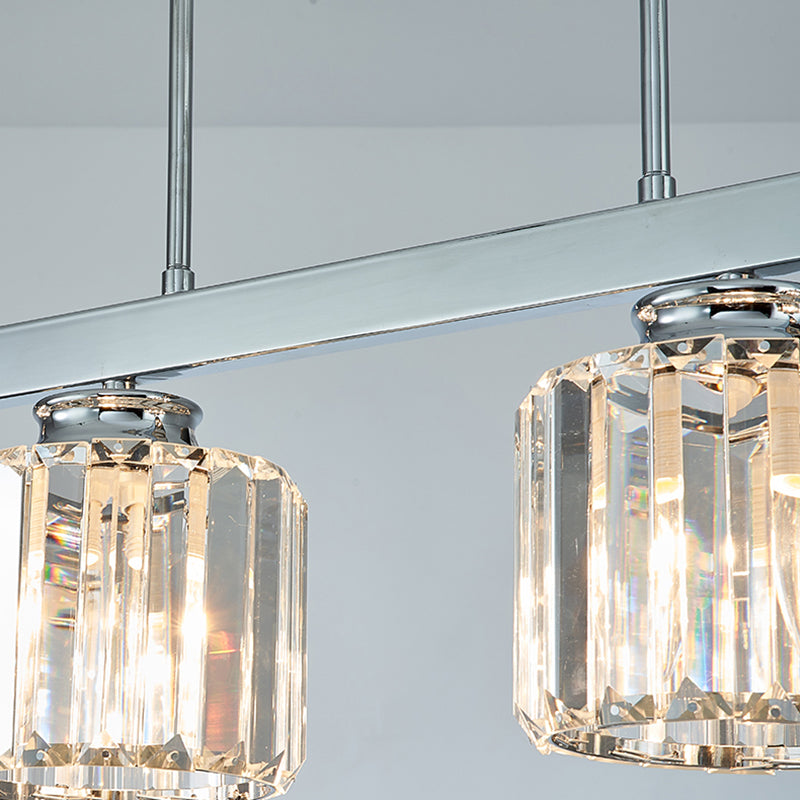 Linear Dining Room Hanging Light Fixture Simple Tri-Sided Crystal Rod 3/4 Heads Silver Island Lamp