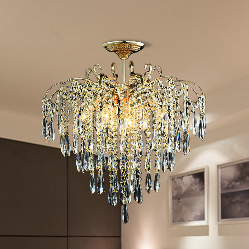 Cascade Clear Crystal Drop Affermata Montata Simpuca Stile Gold 18 "/19,5" Lumo semifulto a LED largo