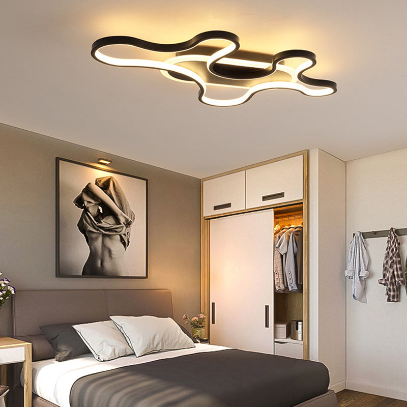 Black Curved Flush Mount Fixture Minimalist Acrylic LED Ceiling Lamp in Warm/White Light
