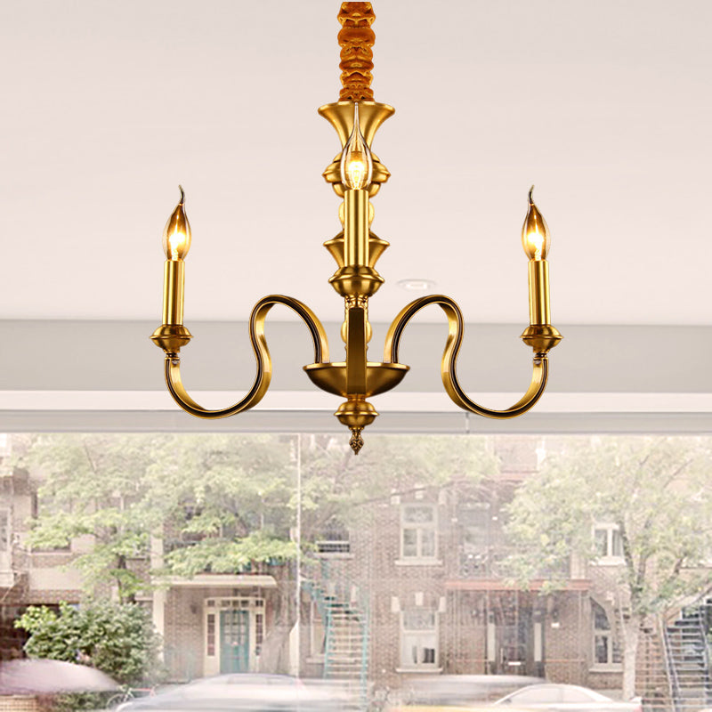 Gold Candle Shape Ceiling Pendant Light Colonialism Metal 3/5/6 Heads Living Room Chandelier Lamp