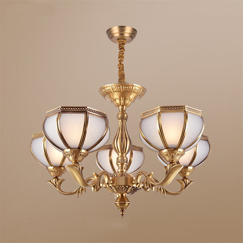 Cúpula de vidrio de vidrio glaseado blanco Candelier colonial 3/5/9 Bulbos Sala de estar Poste de colgante