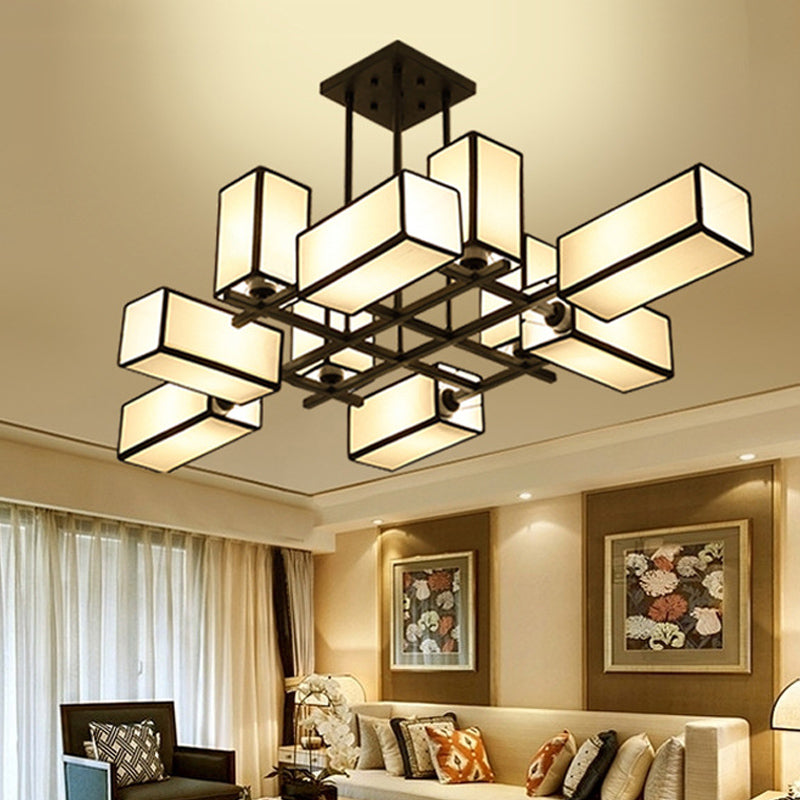 Traditional Rectangle Semi Flush Mount 8/10/12 Lights Metallic Ceiling Lighting in Black/Brass