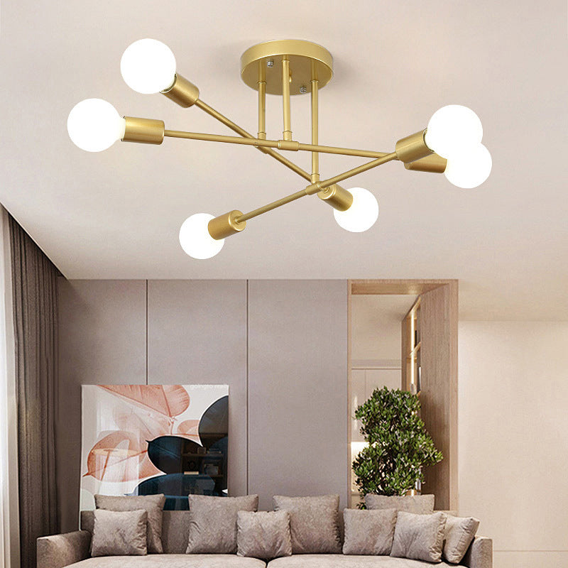 6-Light Semi Flush Ceiling Light in Industrial Vintage Style Sputnik Metal Flush Mount