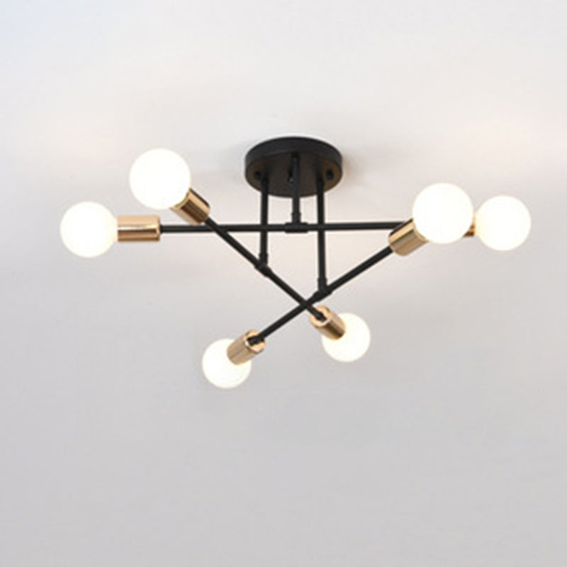 6-Light Semi Flush Ceiling Light in Industrial Vintage Style Sputnik Metal Flush Mount