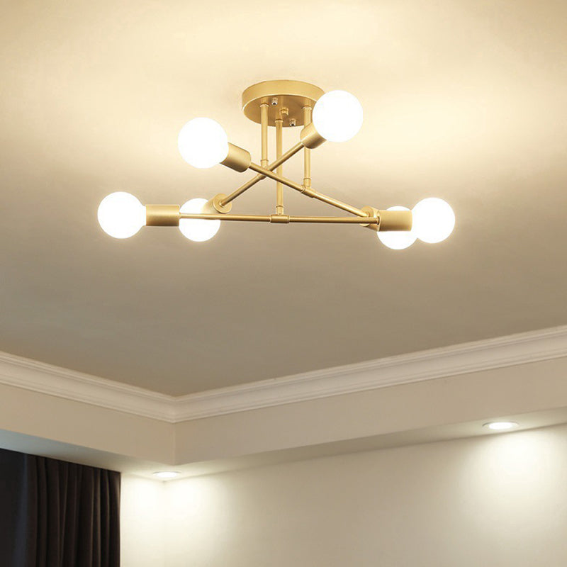 6-Light Semi Flush Ceiling Light in Industrial Vintage Style Sputnik Metal Flush Mount