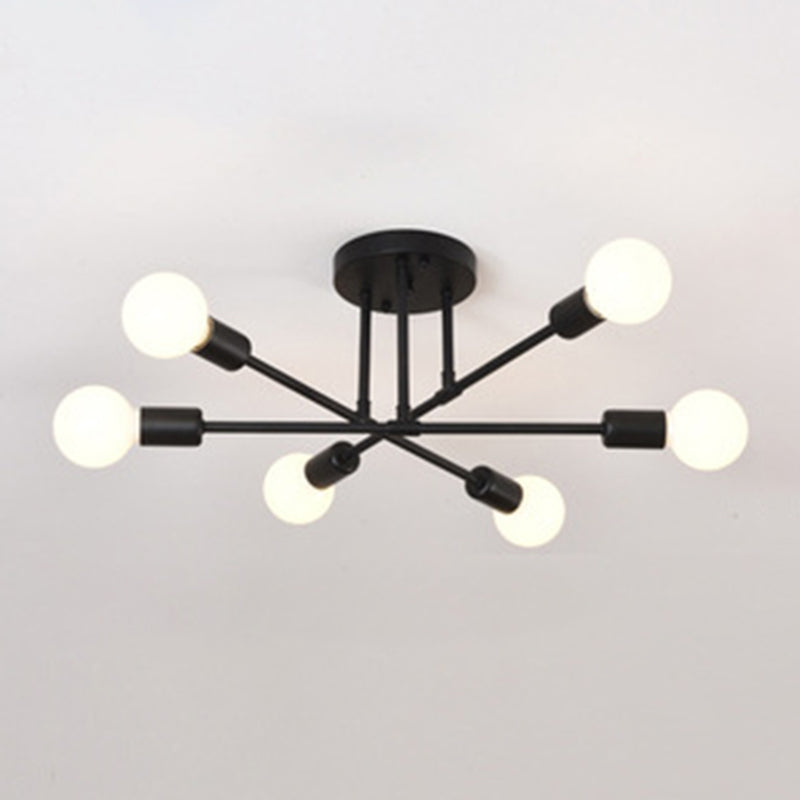 6-Light Semi Flush Ceiling Light in Industrial Vintage Style Sputnik Metal Flush Mount