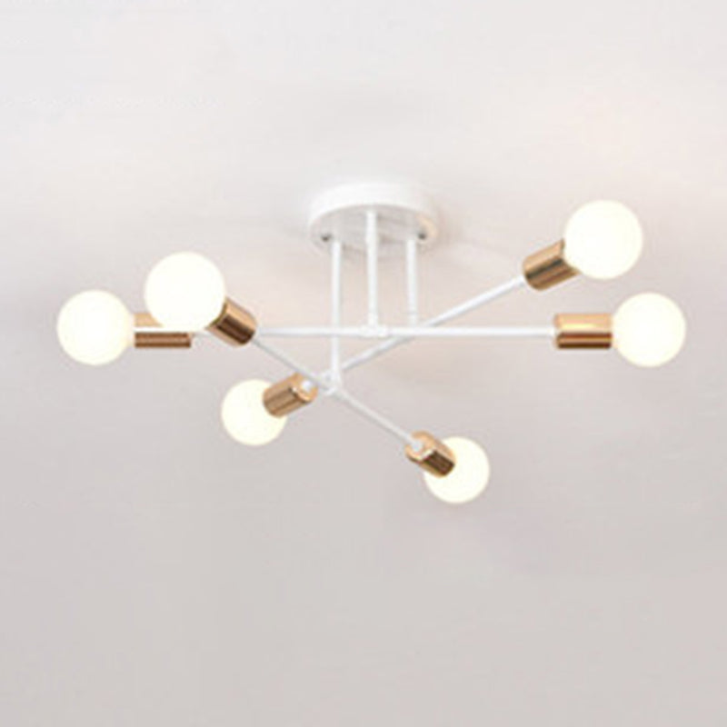 6-Light Semi Flush Ceiling Light in Industrial Vintage Style Sputnik Metal Flush Mount