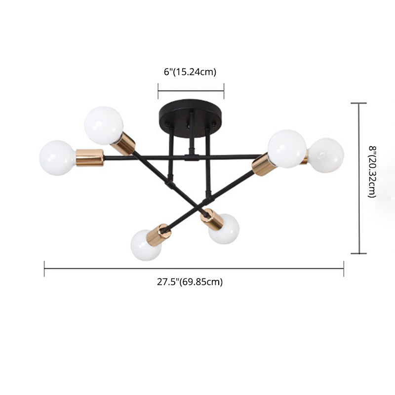 6-Light Semi Flush Ceiling Light in Industrial Vintage Style Sputnik Metal Flush Mount