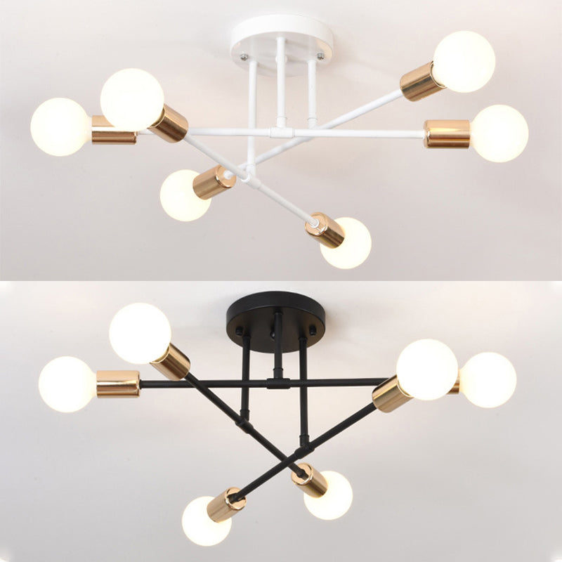 6-Light Semi Flush Ceiling Light in Industrial Vintage Style Sputnik Metal Flush Mount