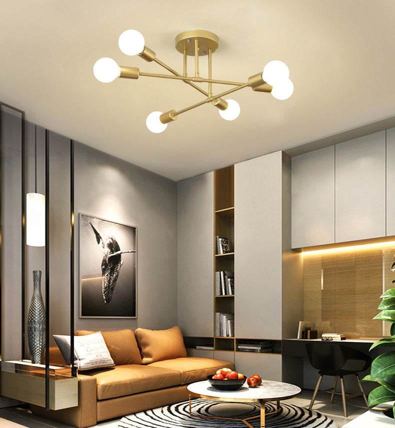 6-Light Semi Flush Ceiling Light in Industrial Vintage Style Sputnik Metal Flush Mount
