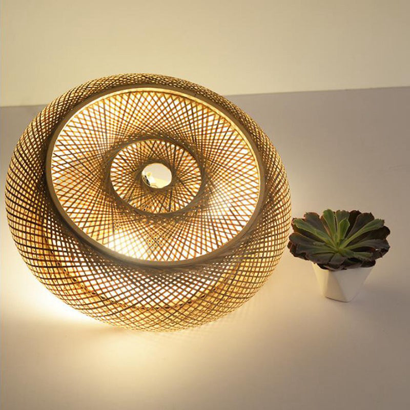 Asian Style Dining Room Rattan Ceiling Light Multi-bulbs Bamboo Hand-weaving Lighting Fixture in Beige