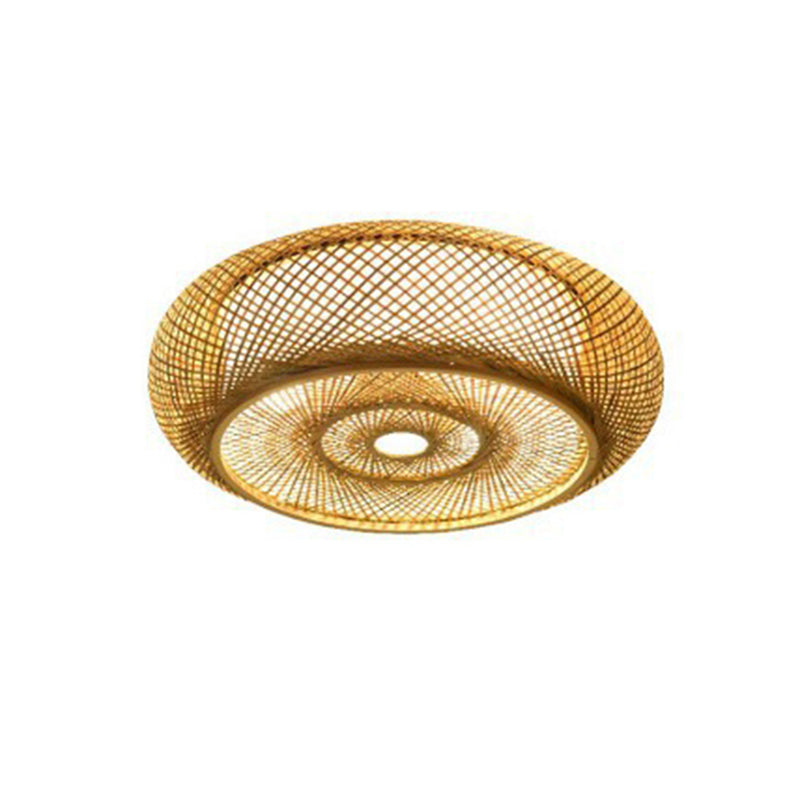 Asian Style Dining Room Rattan Ceiling Light Multi-bulbs Bamboo Hand-weaving Lighting Fixture in Beige