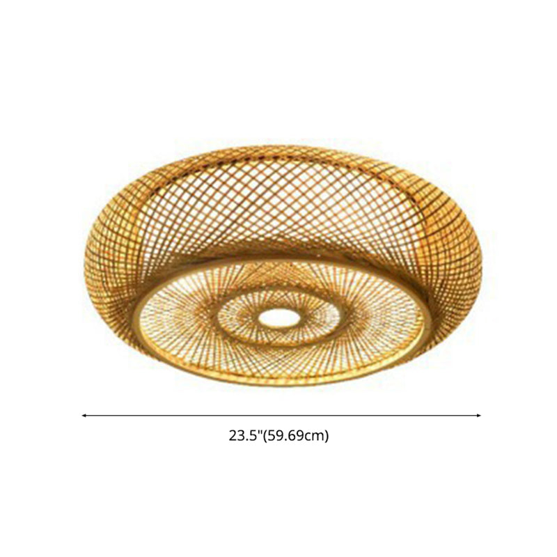 Asian Style Dining Room Rattan Ceiling Light Multi-bulbs Bamboo Hand-weaving Lighting Fixture in Beige