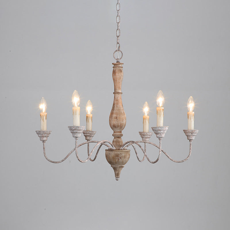 6-Lights American Vintage Candlestick Chandelier with Older Rust Gooseneck Arm 28.5" Wide Rustic Style Hanging Light for Dining Room