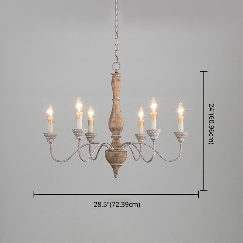 6-Lights American Vintage Candlestick Chandelier with Older Rust Gooseneck Arm 28.5" Wide Rustic Style Hanging Light for Dining Room