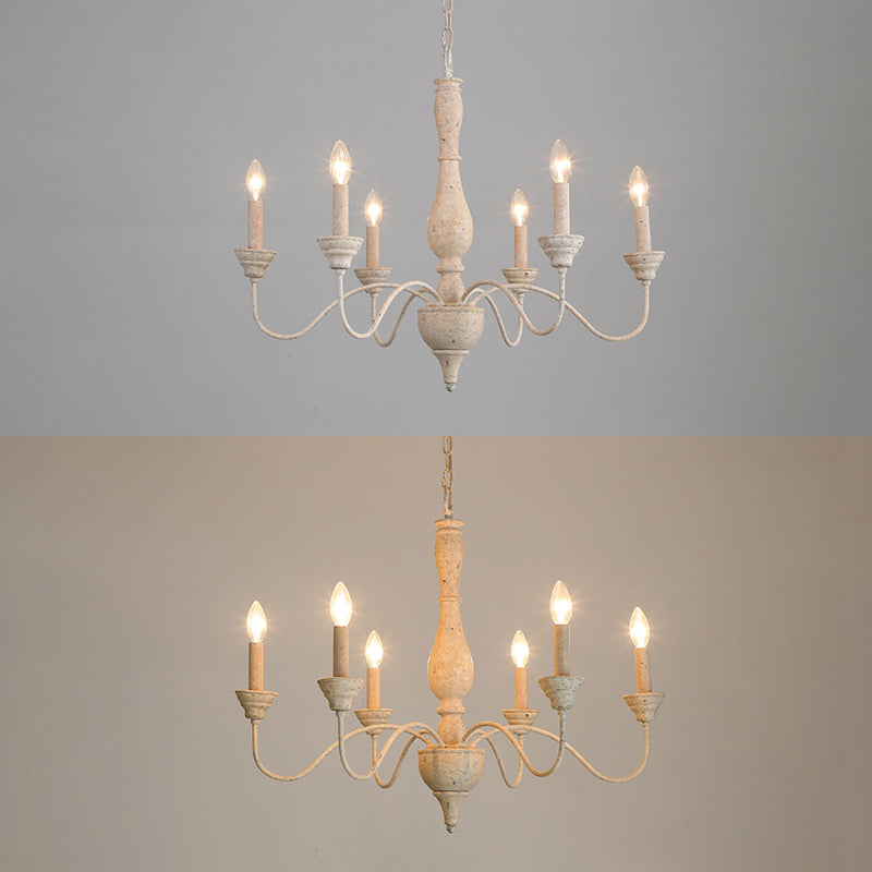 6-Lights American Vintage Candlestick Chandelier with Older Rust Gooseneck Arm 28.5" Wide Rustic Style Hanging Light for Dining Room
