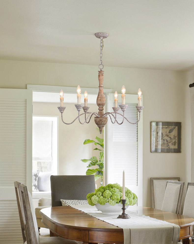 6-Lights American Vintage Candlestick Chandelier with Older Rust Gooseneck Arm 28.5" Wide Rustic Style Hanging Light for Dining Room