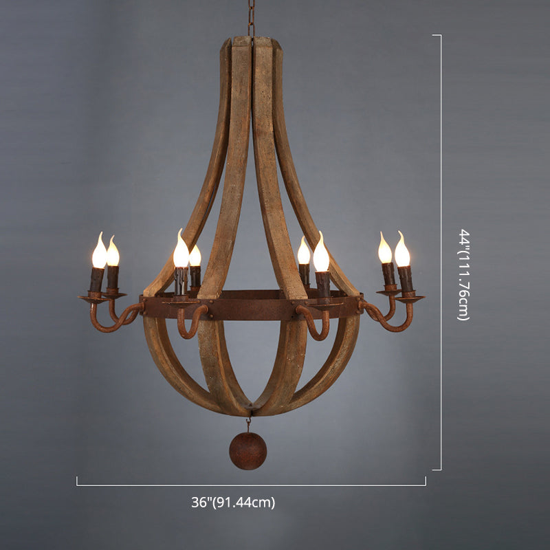 Massivholz Traditioneller Kronleuchter Rost Candlestick Lampenhalter Vintage -Beleuchtung Anhänger mit dekorierter Eisenanhängerkugel