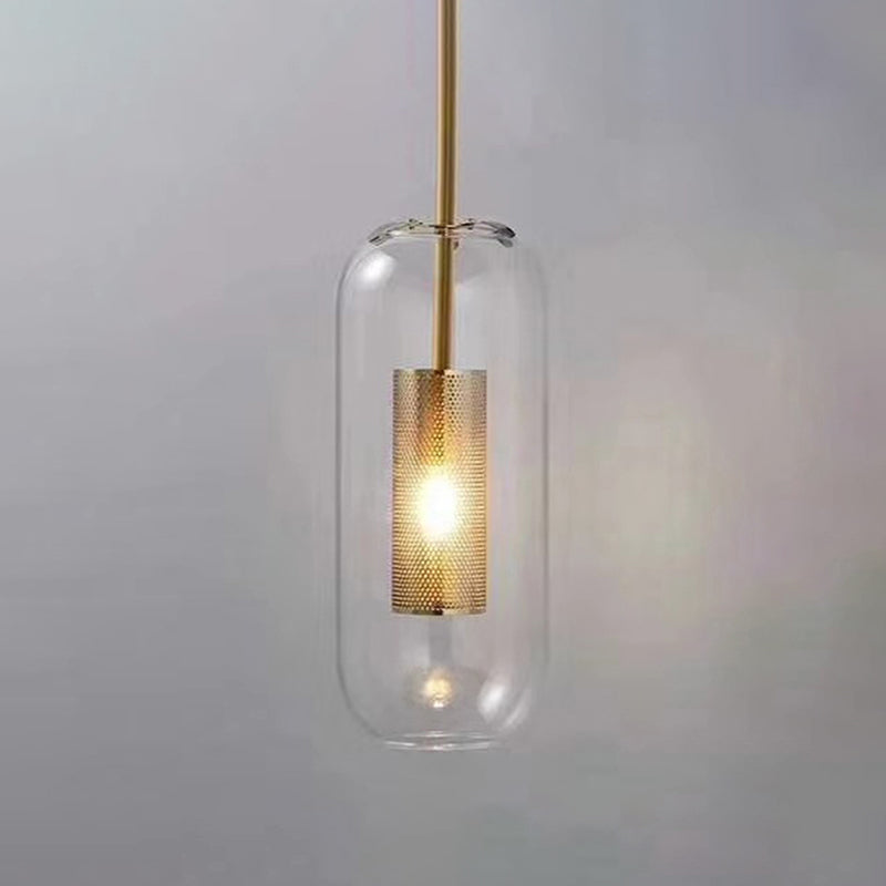 1 Light Cylinder Ceiling Light Industrial Glass Hanging Pendant Lights for Coffee Shop