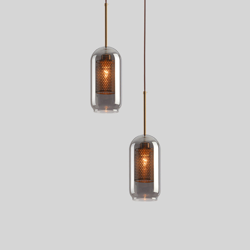 1 Light Cylinder Ceiling Light Industrial Glass Hanging Pendant Lights for Coffee Shop