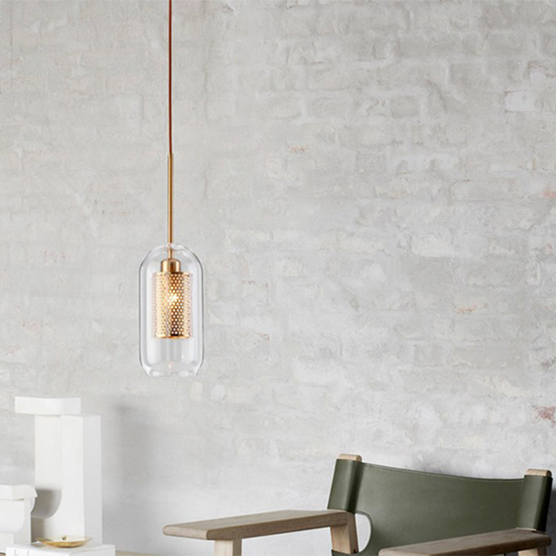 1 Light Cylinder Ceiling Light Industrial Glass Hanging Pendant Lights for Coffee Shop