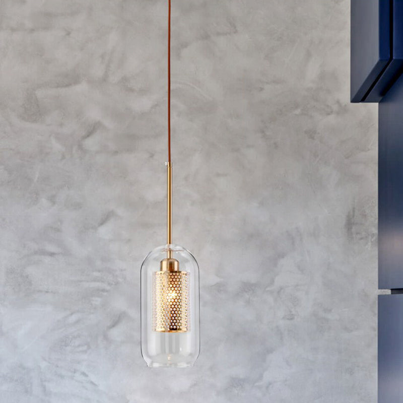 1 Light Cylinder Ceiling Light Industrial Glass Hanging Pendant Lights for Coffee Shop