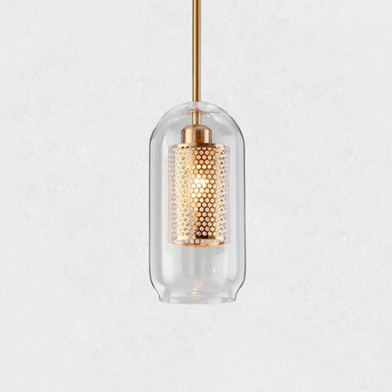 1 Light Cylinder Ceiling Light Industrial Glass Hanging Pendant Lights for Coffee Shop