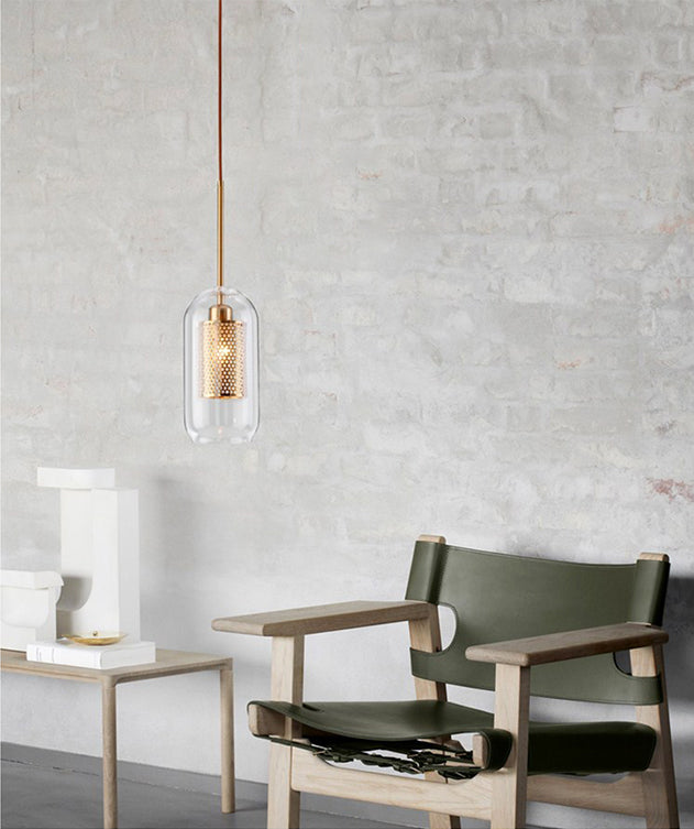 1 Light Cylinder Ceiling Light Industrial Glass Hanging Pendant Lights for Coffee Shop