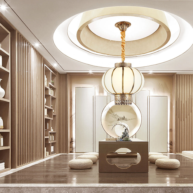 Red/White Glass Pendant Lighting Fixture Kerosene 10"/14"/16" Wide 1 Light Traditional Style Hanging Lamp Kit