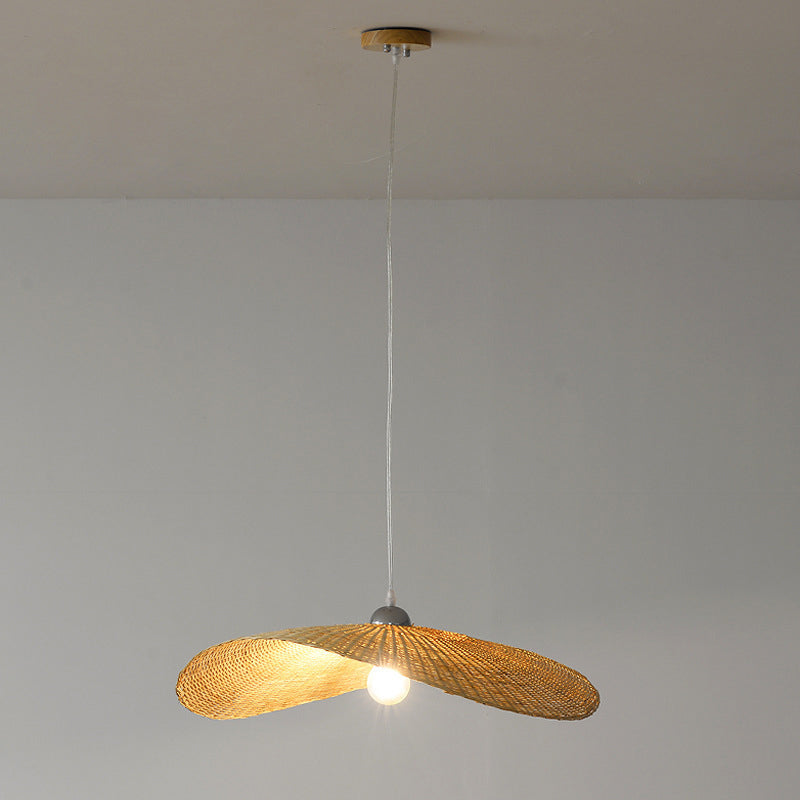 Asia Hat Hanging Light Fixture Bamboo Living Room Suspension Pendant Light in Beige