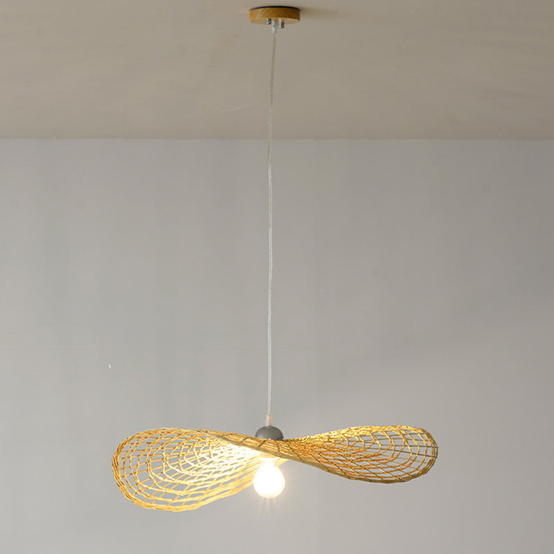 Asia Hat Hanging Light Fixture Bamboo Living Room Suspension Pendant Light in Beige