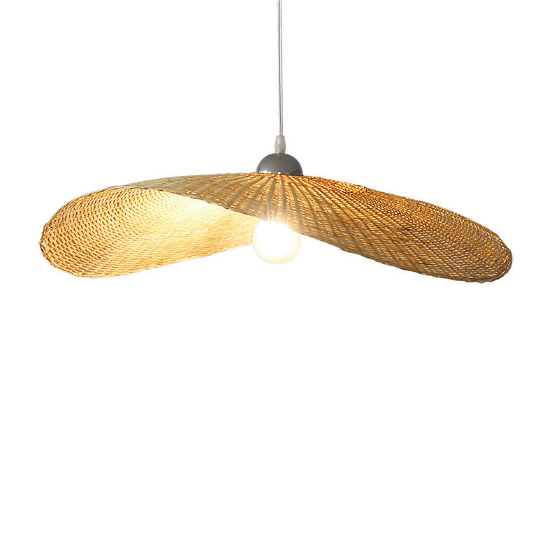 Asia Hat Hanging Light Fixture Bamboo Living Room Suspension Pendant Light in Beige