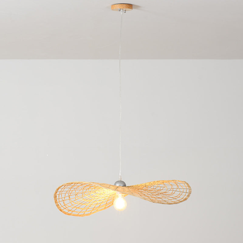 Asia Hat Hanging Light Fixture Bamboo Living Room Suspension Pendant Light in Beige