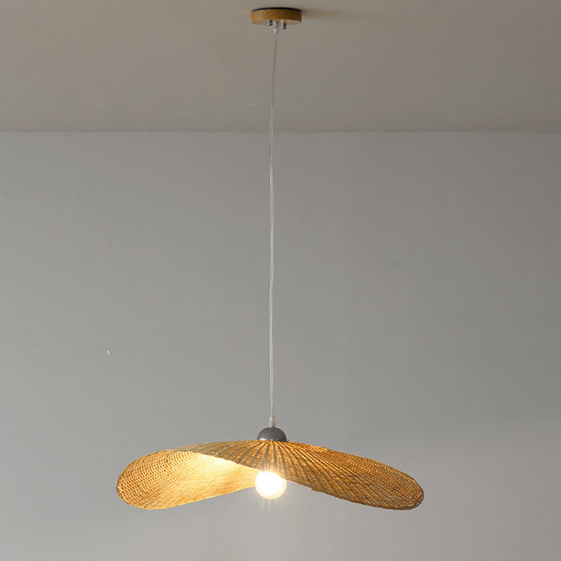 Asia Hat Hanging Light Fixture Bamboo Living Room Suspension Pendant Light in Beige
