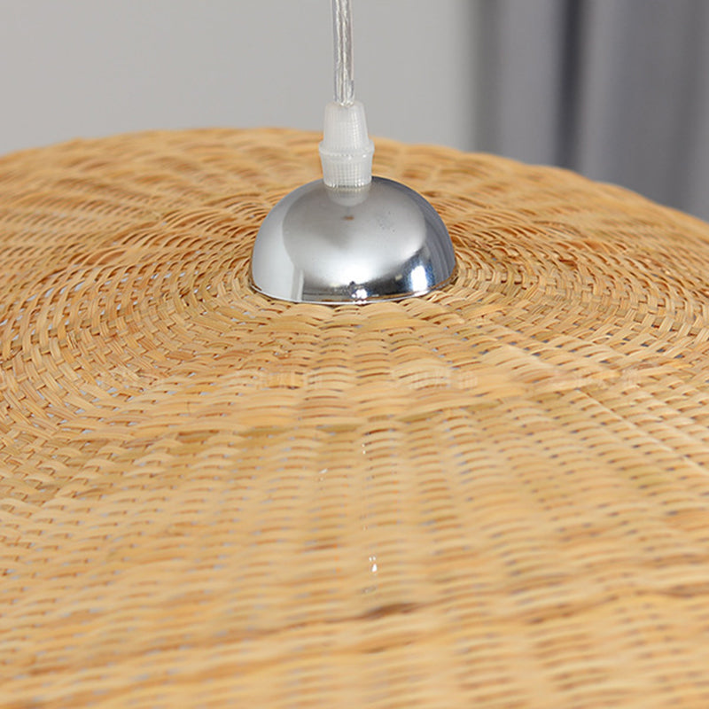 Asia Hat Hanging Light Fixture Bamboo Living Room Suspension Pendant Light in Beige