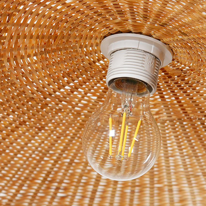 Asia Hat Hanging Light Fixture Bamboo Living Room Suspension Pendant Light in Beige