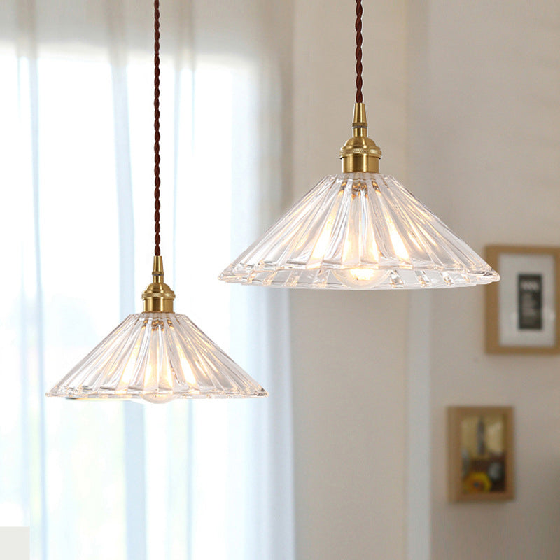 Tapered Hanging Light Fixture Simplicity Style Glass Brass Pendant Lighting Fixture