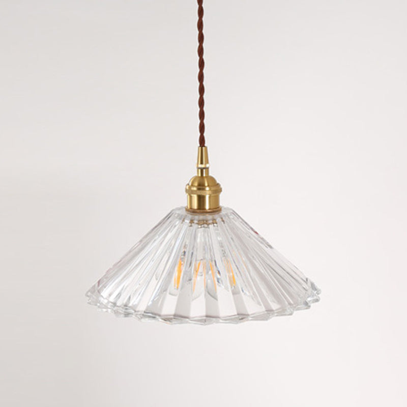 Tapered Hanging Light Fixture Simplicity Style Glass Brass Pendant Lighting Fixture